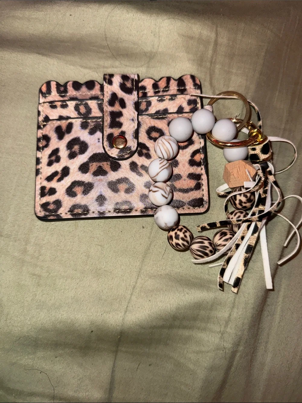 Leopard Print Wallet with Beaded Tassel Keyring - Leopard
